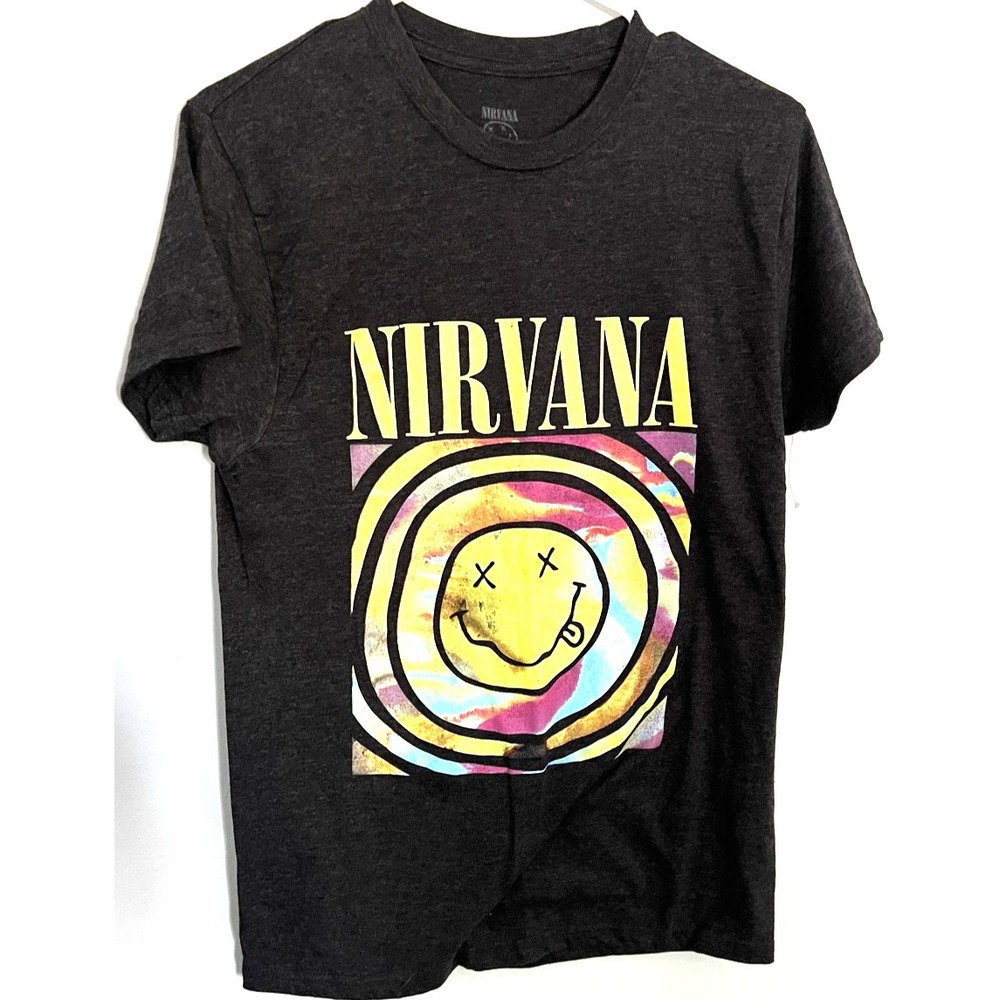 Nirvana Shirt Mens M Black Tie Dye Smiley Face Band Tee Rock Grunge
